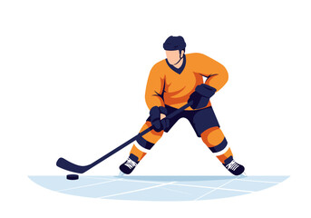 Ice Hockey Player in Action Puck Control on Rink