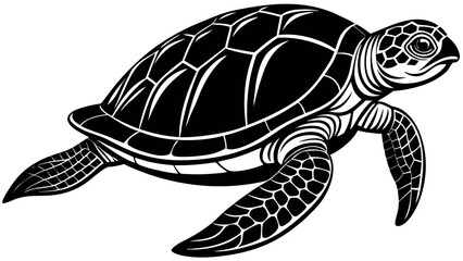 Fototapeta premium A majestic sea turtle gracefully walking underwater in a striking silhouette design