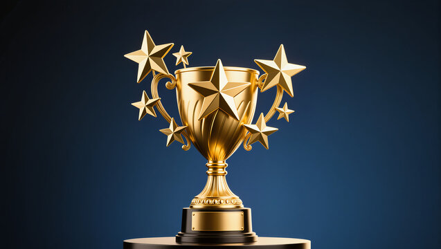 Gold winners trophy featuring shooting stars dark blue background