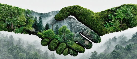 Green hands in a nature handshake