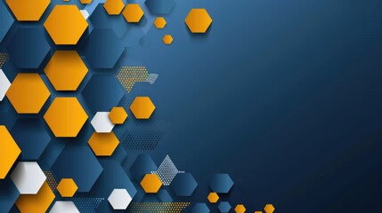 Abstract design featuring hexagons in blue and orange tones, suitable for backgrounds or graphics.