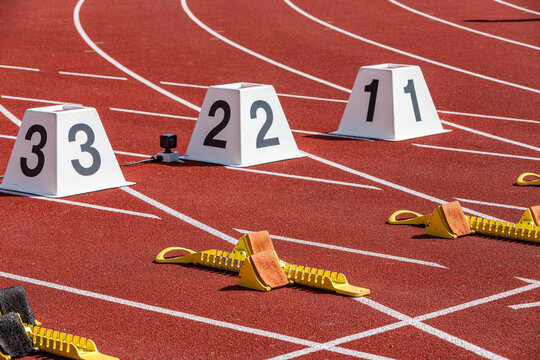 detail of the start area in a athletic stadium