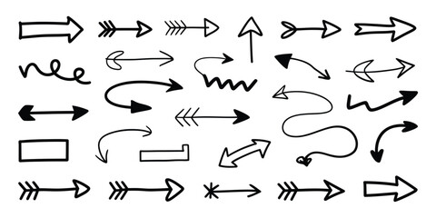 Collection of Hand Drawn Arrows Black and White Arrow Illustrations Set Variety of Directional Designs for Creative Projects