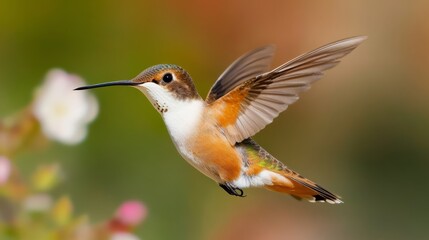 Allen's Hummingbird in Flight, Orange and Green Plumage, Bird Photography, Hummingbird ,Wildlife