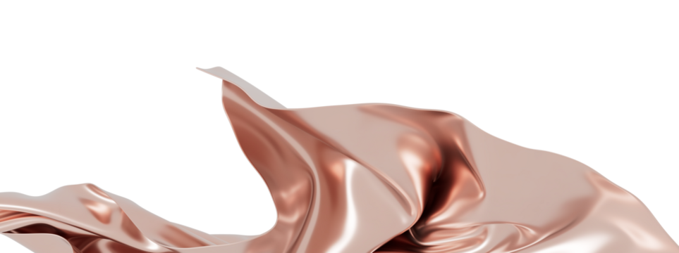 High-quality image of rose gold fabric flowing gracefully. Perfect for luxury, beauty, fashion, and elegant designs.
