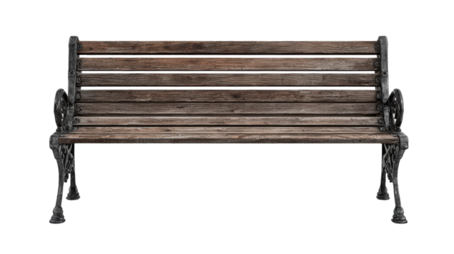 Classic Wooden Bench in Park background isolated on a Transparent background, PNG file.