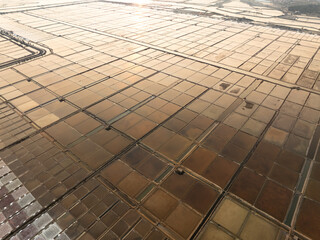 aerial view salt fields in fujian during sunet