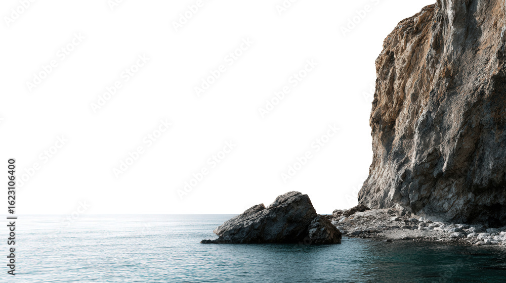 Poster coastal cliff with ocean view background isolated on a transparent background, png file.