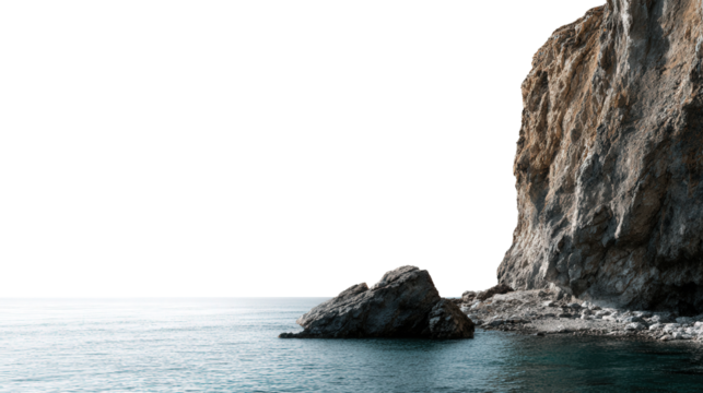 Coastal Cliff with Ocean View background isolated on a Transparent background, PNG file.