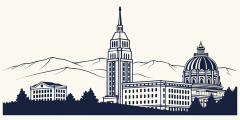 Sierra Nevada & Fresno Skyline Silhouette - Vector Illustration