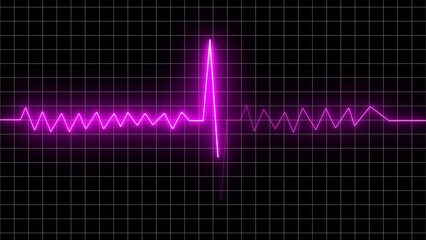 A neon heartbeat icon features a glowing heart with an electrocardiogram (ECG) line across it, symbolizing health, pulse, vitality, or medical monitoring in a vibrant style.
