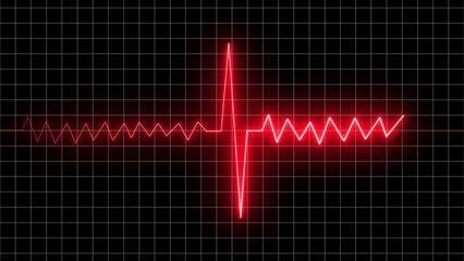 A neon heartbeat icon features a glowing heart with an electrocardiogram (ECG) line across it, symbolizing health, pulse, vitality, or medical monitoring in a vibrant style.
