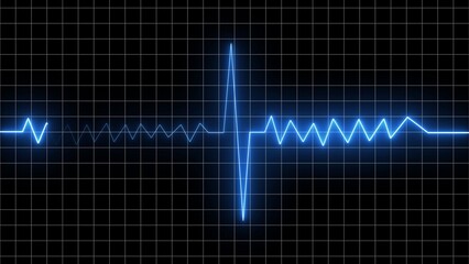 A neon heartbeat icon features a glowing heart with an electrocardiogram (ECG) line across it, symbolizing health, pulse, vitality, or medical monitoring in a vibrant style.
