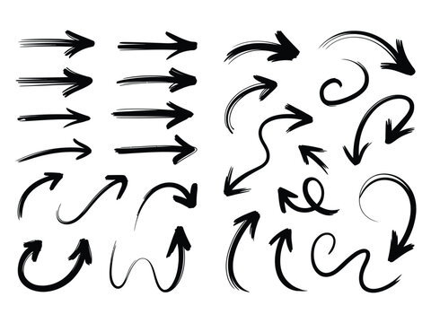 Collection of Hand Drawn Black Arrows on White Background Creative Vector Design Elements for Infographics and Presentations