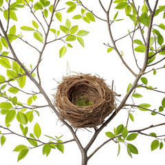 Bird nest in tree isolated on transparent background