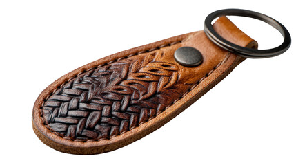 Custom Engraved Leather Keychain background isolated on a Transparent background, PNG file.