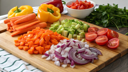 Various chopped vegetables ready for cooking.