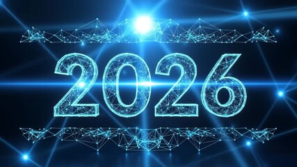 Futuristic 2026 New Year's Eve Countdown:  Digital Abstract Animation - Powered by Adobe