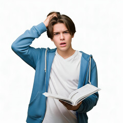 A smiling young woman sits with a book, her face focused on her reading