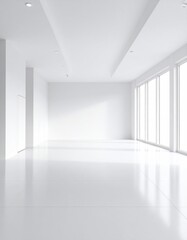 Fototapeta premium Empty white room with large windows