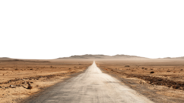 Desert Road Leading to Horizon background isolated on a Transparent background, PNG file.