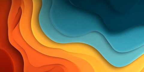 Abstract layered shapes with smooth waves in vibrant blue and orange