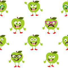 Cute apples with emotions seamless pattern