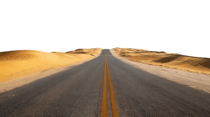 Fototapeta premium Deserted Desert Road background isolated on a Transparent background, PNG file.