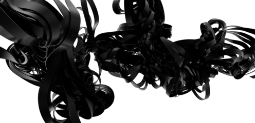 High-resolution image of abstract black swirls, perfect for backgrounds and designs.  3D rendered.