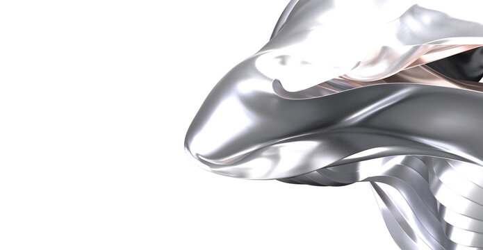 Abstract art photo of flowing silver metal. Perfect for tech, design, or luxury projects.