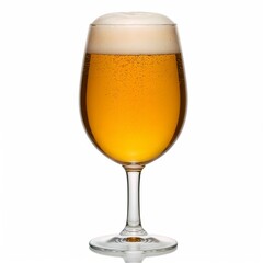 Glass of beer with foam and bubbles on white background  