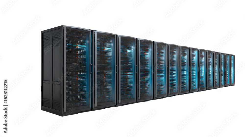 Poster digital cloud storage in data centers background isolated on a transparent background, png file.