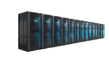 Digital Cloud Storage in Data Centers background isolated on a Transparent background, PNG file.