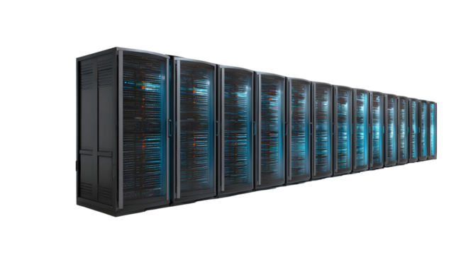 Digital Cloud Storage in Data Centers background isolated on a Transparent background, PNG file.