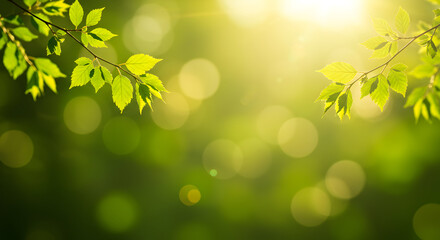 Fresh green leaves in sunlight, nature background perfect for spring and summer designs, websites, and eco-friendly branding projects.