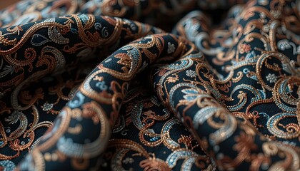 Detailed Velvet Weave with Embroidered Thread and Opulent Finish – Premium Fabric Macro in Soft Focus – Generative AI