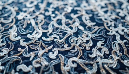Macro of Embroidered Velvet Surface with Rich Texture and Elegant Light Reflection – Fine Textile Background – Generative AI