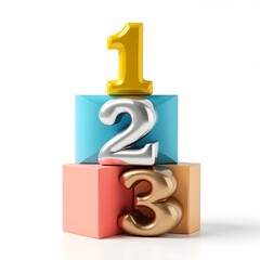 Blue red yellow numbered building blocks stack first second third