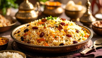 Traditional Kabuli Pulao with raisins and almonds