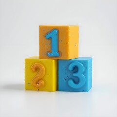 Blue yellow colorful stacked blocks first second third early learning