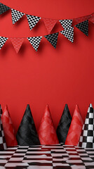 Checkered Party Decoration with Cones and Bunting