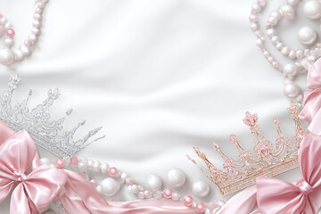 Elegant Pearls and Crowns on Satin Background