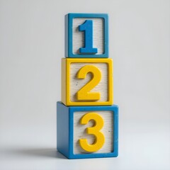 Yellow blue vertical tower blocks first second third educational learning