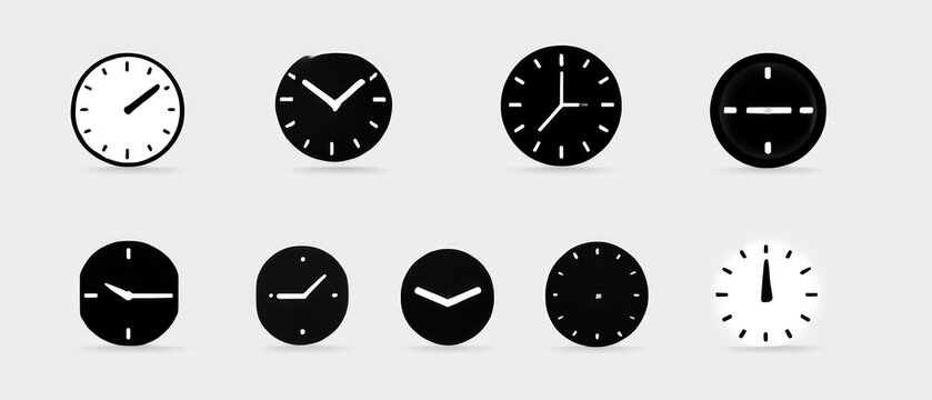 Simple black and white clock icons