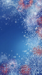 Vibrant Fireworks Display on Blue Background