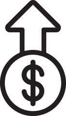 Dollar sign on a coin with an upward arrow indicating financial growth and profit