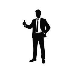Obraz premium Silhouette of a businessman in a suit giving a thumbs up gesture