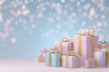 Pastel Gift Boxes with Glittering Background