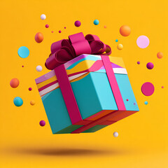 Colorful Gift Box with Floating Bubbles