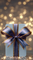 Elegant Gift Box with Blue and Gold Ribbon